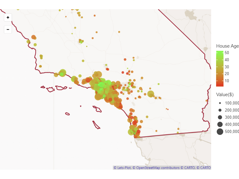 Visulizing spatial information - california housing