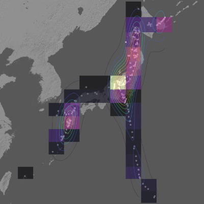Japanese volcanoes on map
